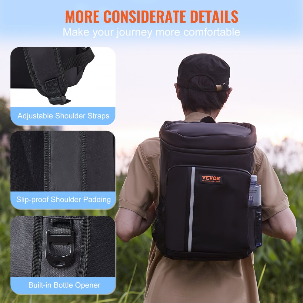 HT2342 - 20L Waterproof Backpack Cooler for 28 Cans, Insulated & Lightweight