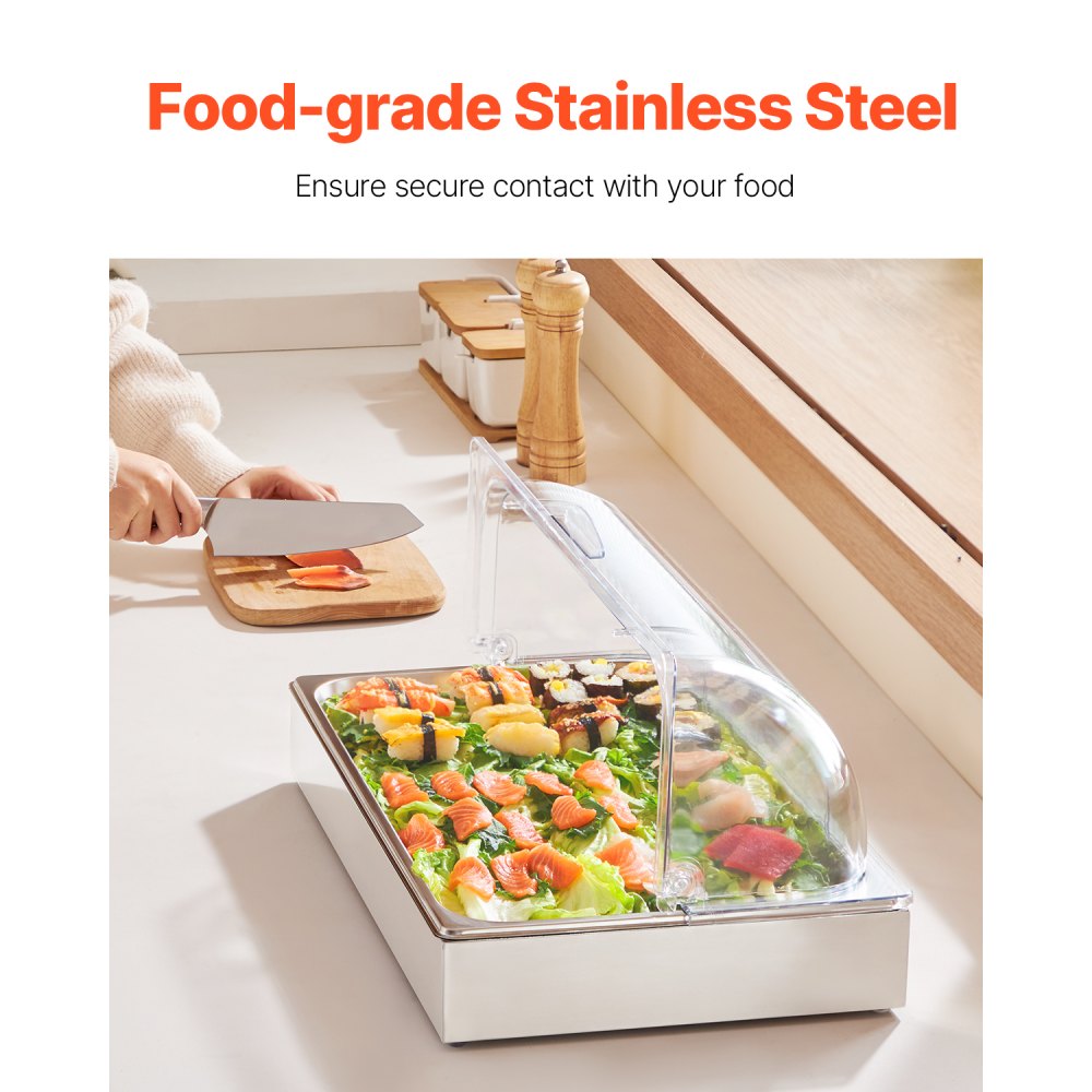 DT-C1130 - Elegant Stainless Steel Food Display Container with Lid & Temperature Control