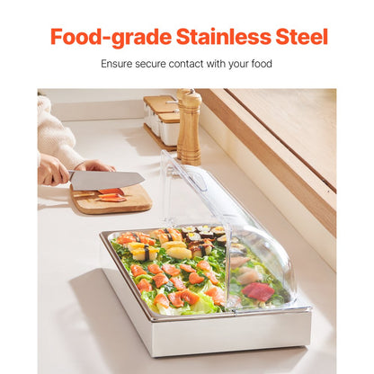DT-C1130 - Elegant Stainless Steel Food Display Container with Lid & Temperature Control