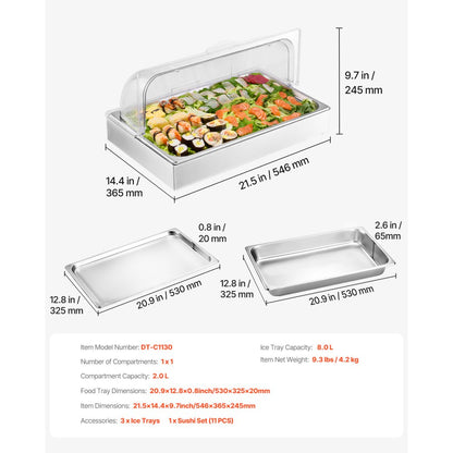 DT-C1130 - Elegant Stainless Steel Food Display Container with Lid & Temperature Control