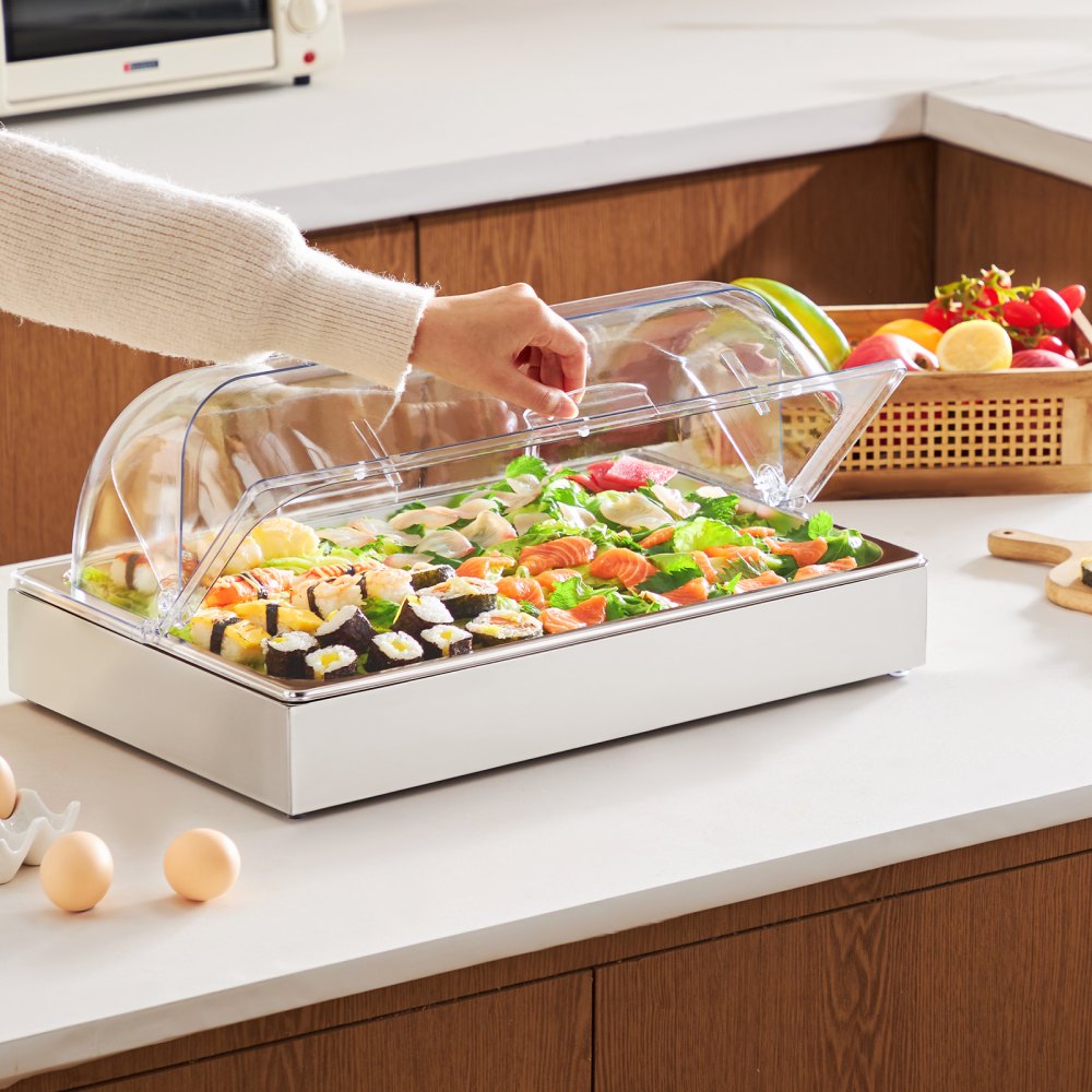 DT-C1130 - Elegant Stainless Steel Food Display Container with Lid & Temperature Control
