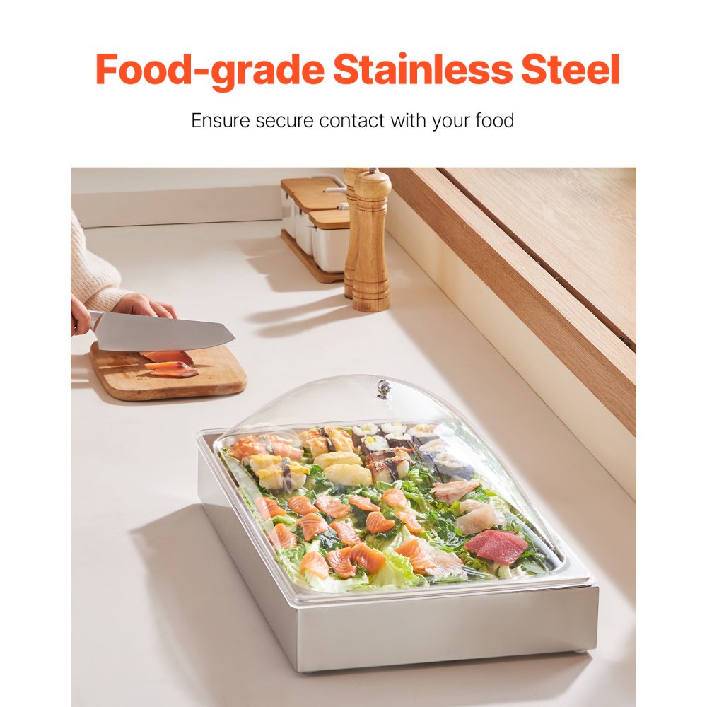 DT-C1129 - Elegant Stainless Steel Food Display Tray with Lid for All Occasions