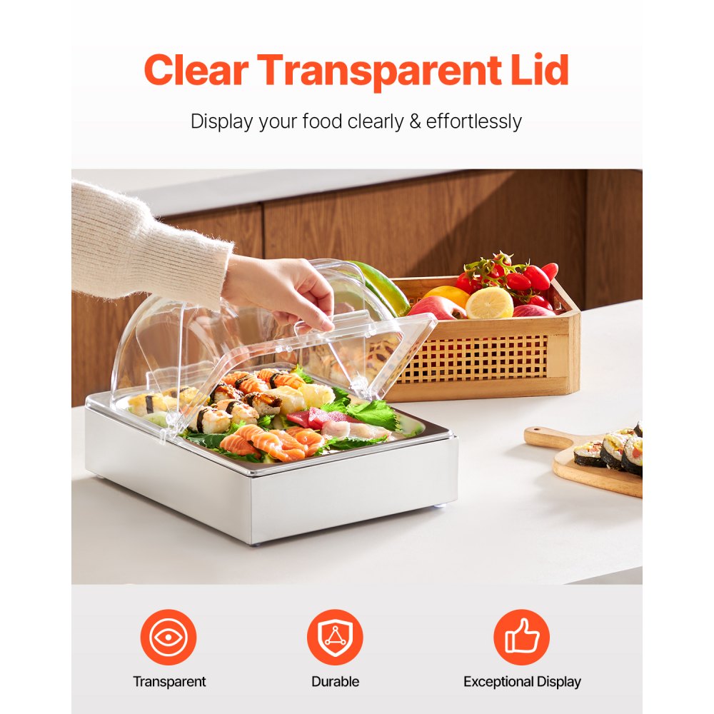 DT-C1128 - Stainless Steel Food Display Tray with Lid for Warm & Cool Serving