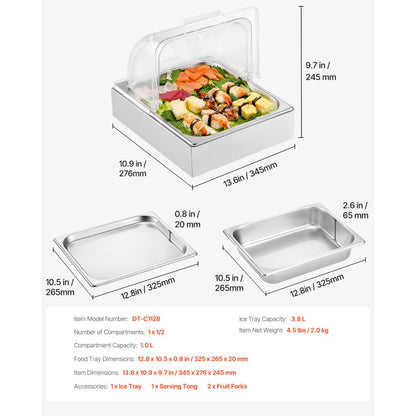 DT-C1128 - Stainless Steel Food Display Tray with Lid for Warm & Cool Serving