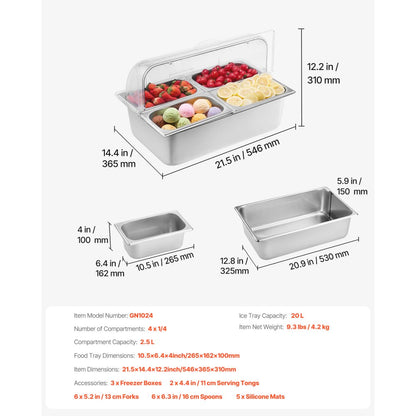 GN1024 - Stainless Steel Buffet Server with Transparent Lid & Dual Temperature Control