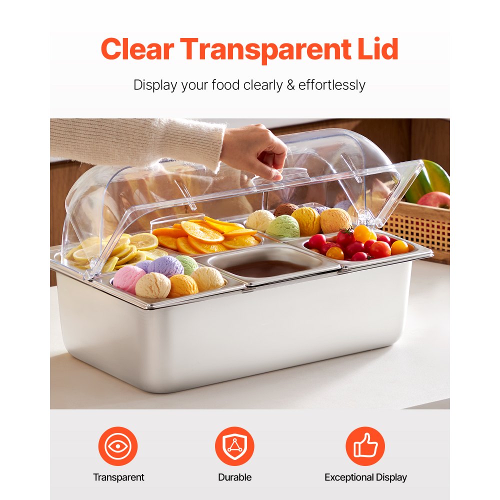 GN1061 - Stainless Steel Food Display Container with Lid and Temperature Control