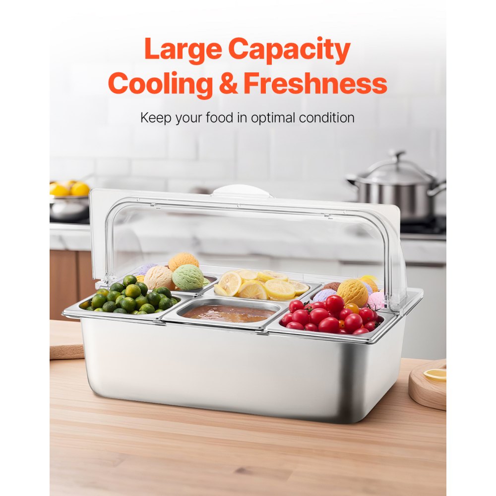 GN1061 - Stainless Steel Food Display Container with Lid and Temperature Control