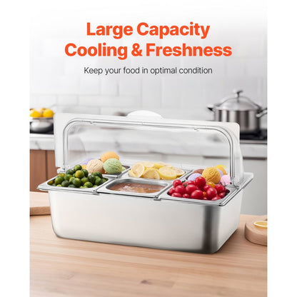 GN1061 - Stainless Steel Food Display Container with Lid and Temperature Control