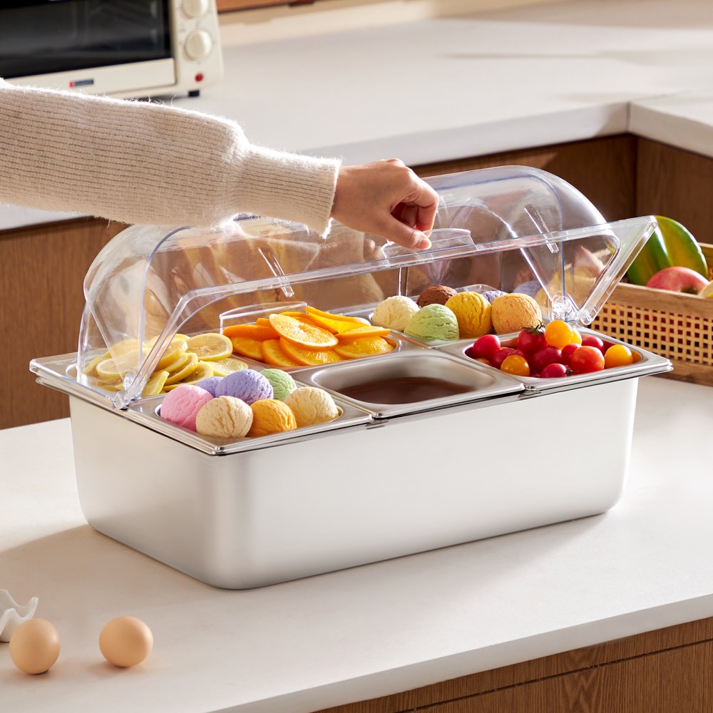 GN1061 - Stainless Steel Food Display Container with Lid and Temperature Control