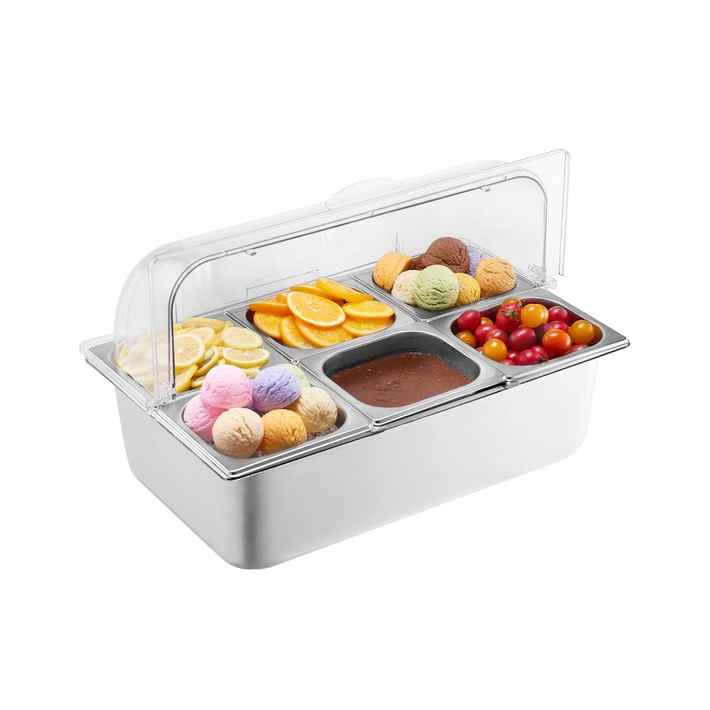 GN1061 - Stainless Steel Food Display Container with Lid and Temperature Control