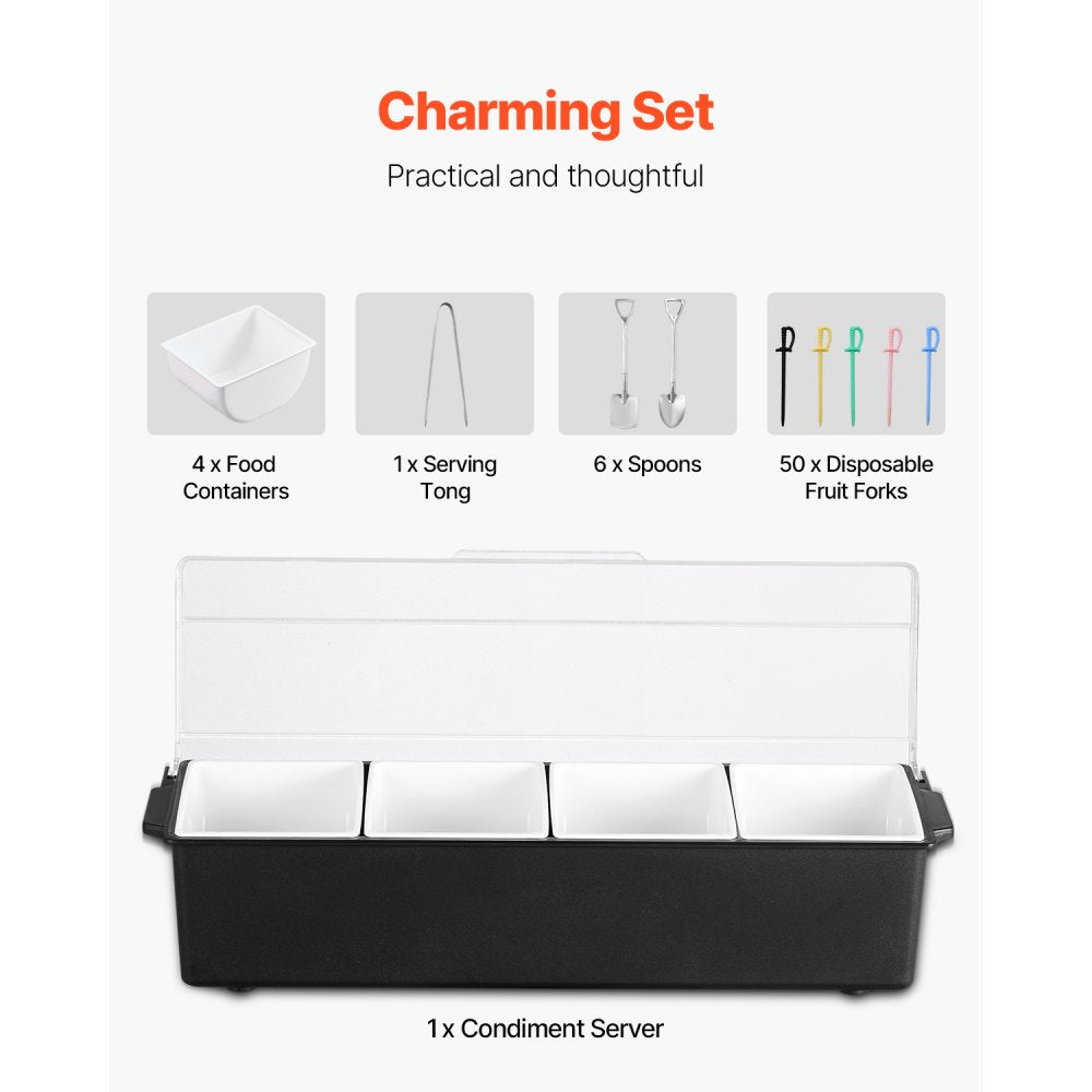 C-1221 - 4-Compartment Chilled Condiment Server with Lid for Fresh Ingredients
