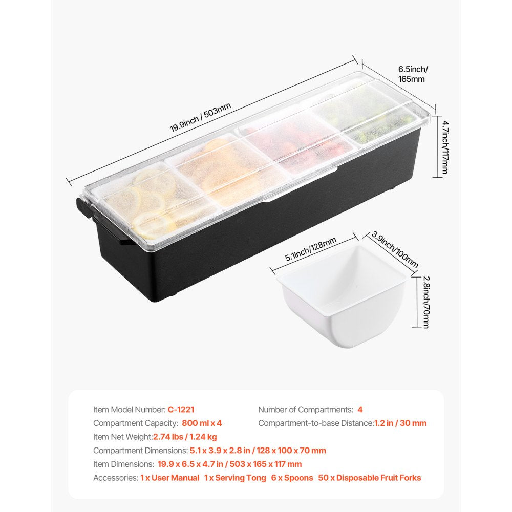 C-1221 - 4-Compartment Chilled Condiment Server with Lid for Fresh Ingredients