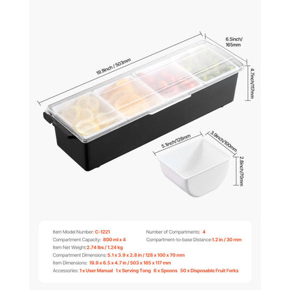 C-1221 - 4-Compartment Chilled Condiment Server with Lid for Fresh Ingredients