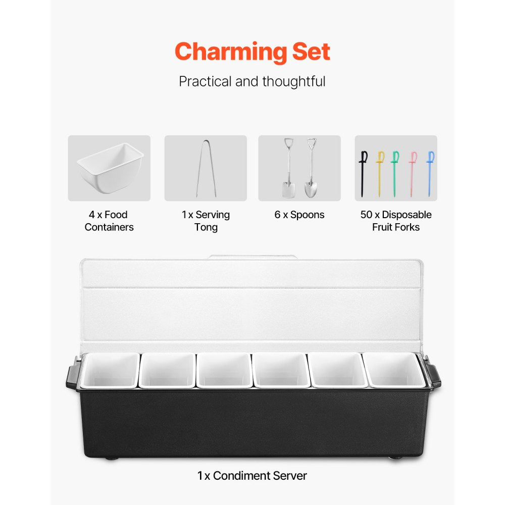 C-1220 - 3cm Ice-Cooled Condiment Server with 6 Compartments and Lid