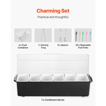 C-1220 - 3cm Ice-Cooled Condiment Server with 6 Compartments and Lid