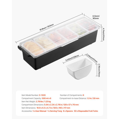 C-1220 - 3cm Ice-Cooled Condiment Server with 6 Compartments and Lid
