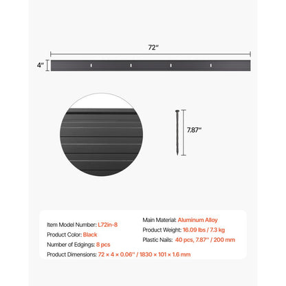 L72in-8 - 72in Bendable Metal Edging for Gardens & Walkways