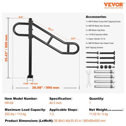 HR-09 - 40.5" Durable Q235A Steel Outdoor Handrail for 1-3 Steps