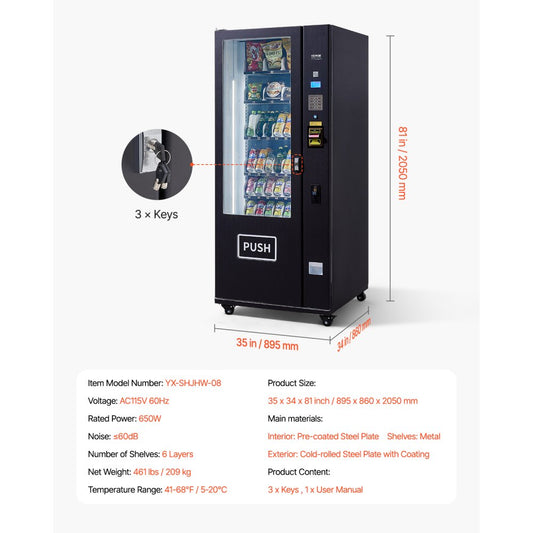 YX-SHJHW-08 - 24/7 Refrigerated Vending Machine with High Bill Acceptance