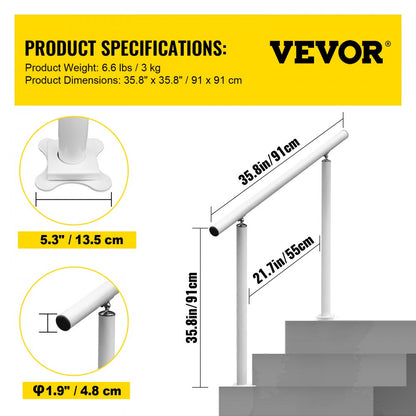 LZBS-3FT - 3FT Adjustable Aluminum Stair Handrail for 2-3 Steps