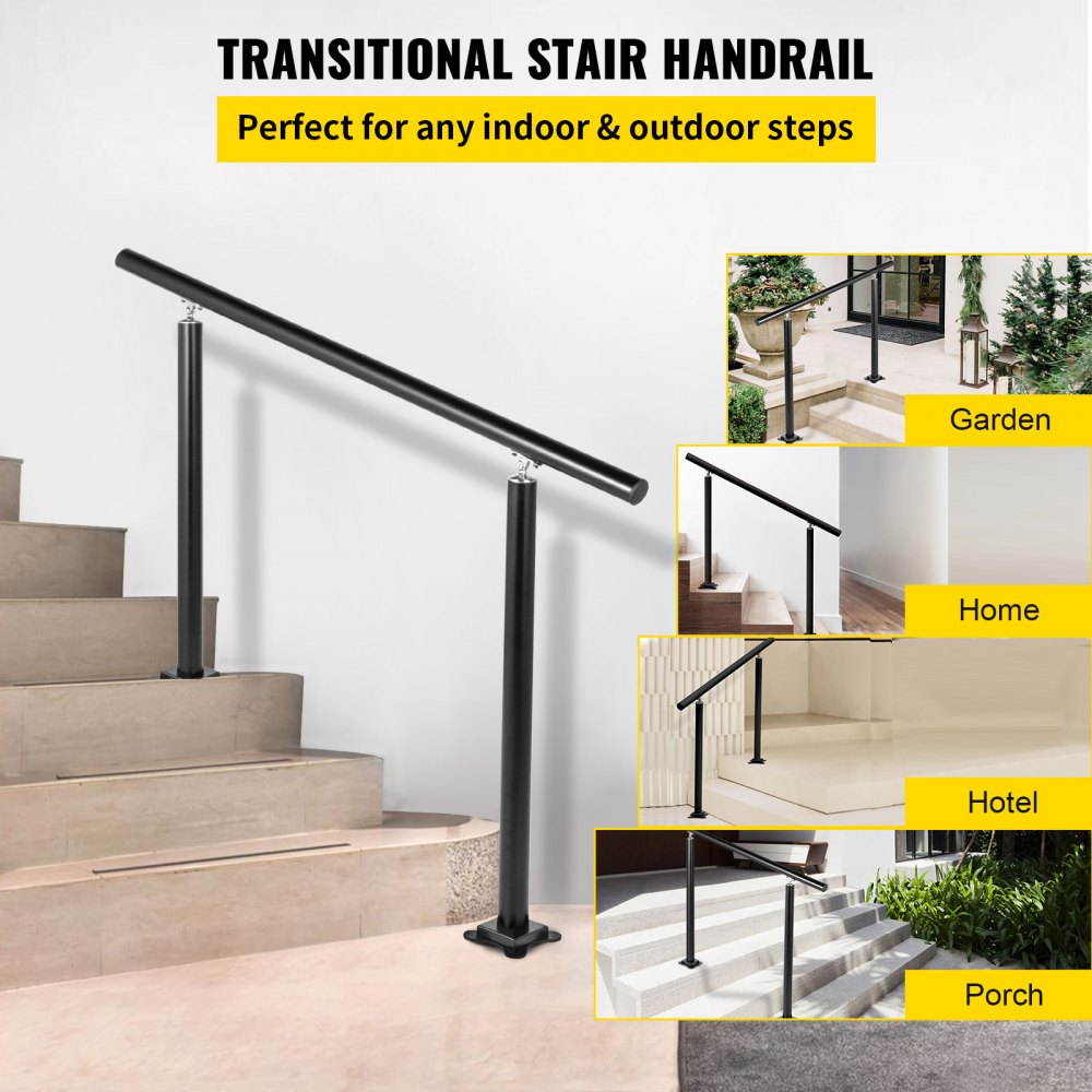 LZHS-4FT Adjustable Black Aluminum Stair Railing for 1-4 Steps – Safe & Durable