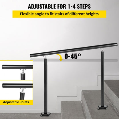 LZHS-4FT Adjustable Black Aluminum Stair Railing for 1-4 Steps – Safe & Durable