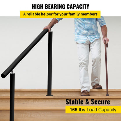 LZHS-4FT Adjustable Black Aluminum Stair Railing for 1-4 Steps – Safe & Durable
