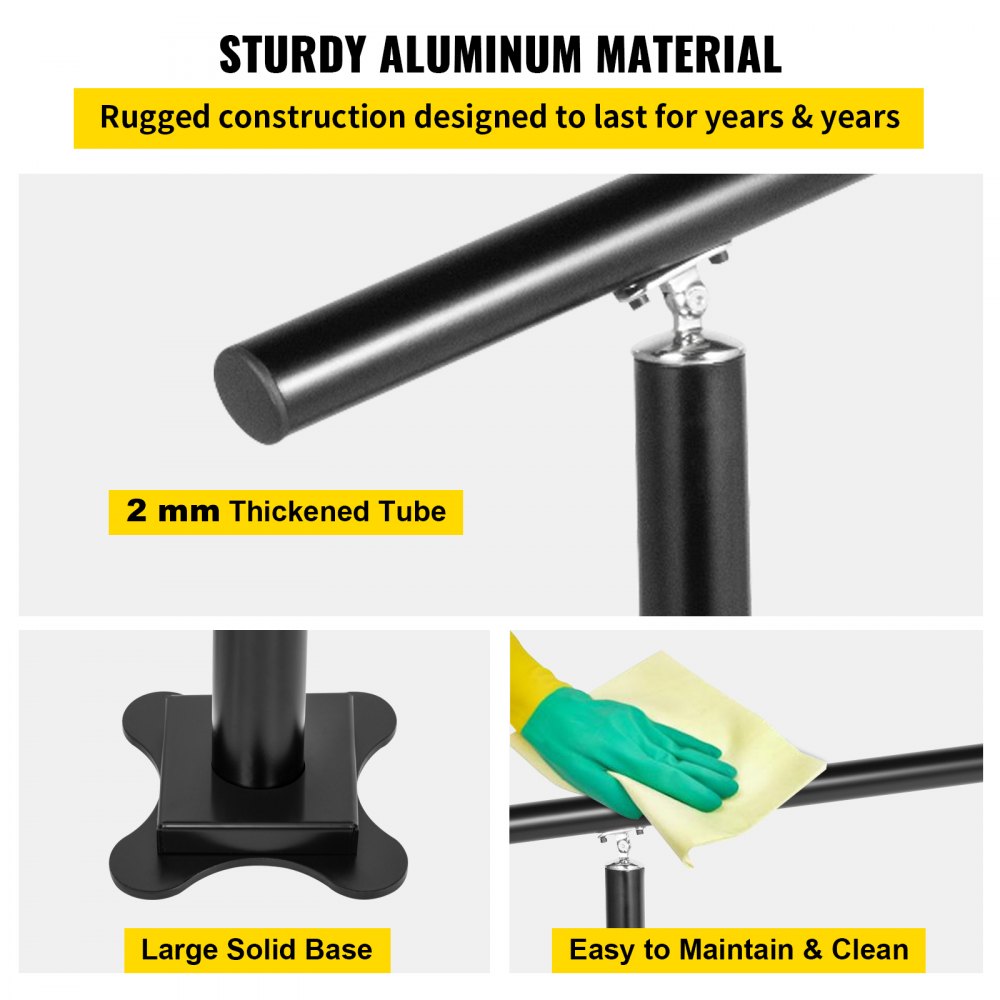 LZHS-4FT Adjustable Black Aluminum Stair Railing for 1-4 Steps – Safe & Durable