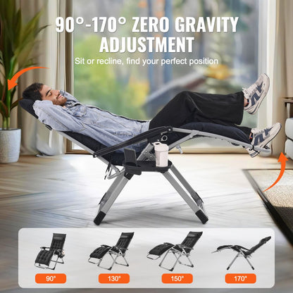 HQB-FAN001 - 26" Folding Zero Gravity Chair with Cushion & Armrests