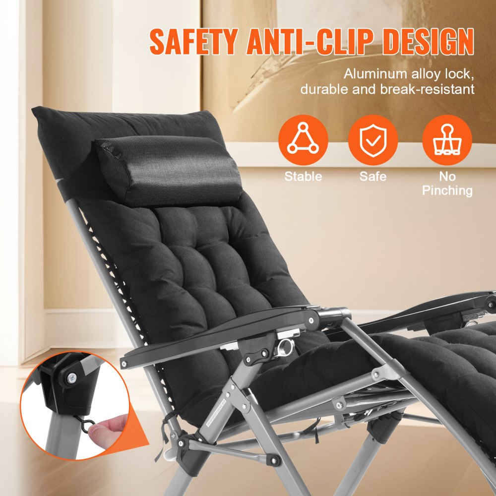 HQB-FAN001 - 26" Folding Zero Gravity Chair with Cushion & Armrests