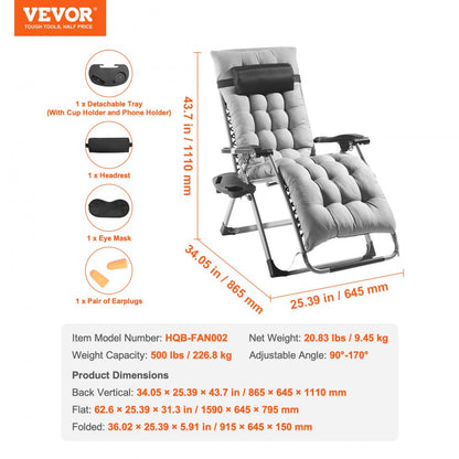 HQB-FAN002 - 26" Foldable Zero Gravity Recliner with Comfort Cushion