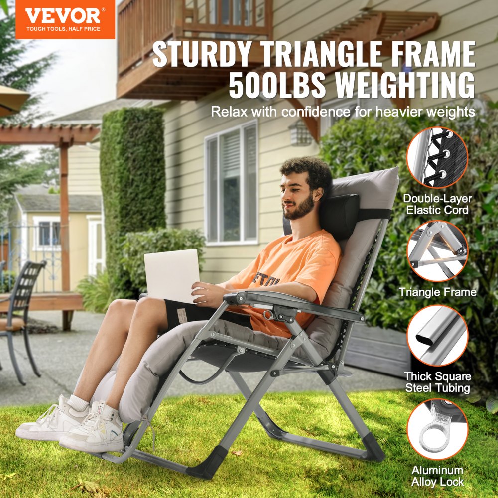 HQB-FAN004 - 33" Folding Zero Gravity Recliner with Removable Cushion