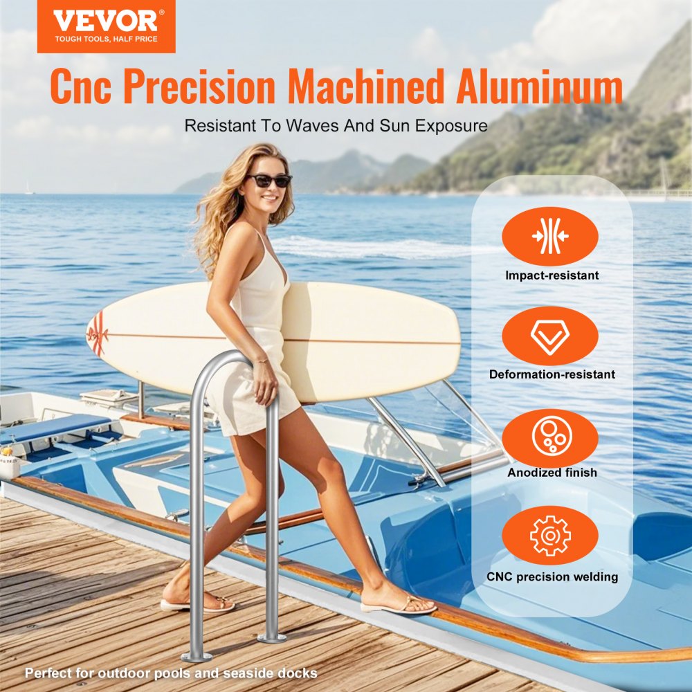 L-3613 - Durable Aluminum Dock Handrails with U-Shaped Grip for Safety