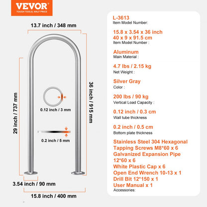L-3613 - Durable Aluminum Dock Handrails with U-Shaped Grip for Safety