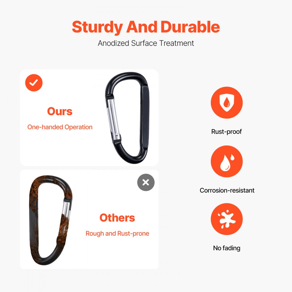 zq910034 - 10-Pack D-Shaped Aluminum Carabiner Clips - 166 lb Capacity