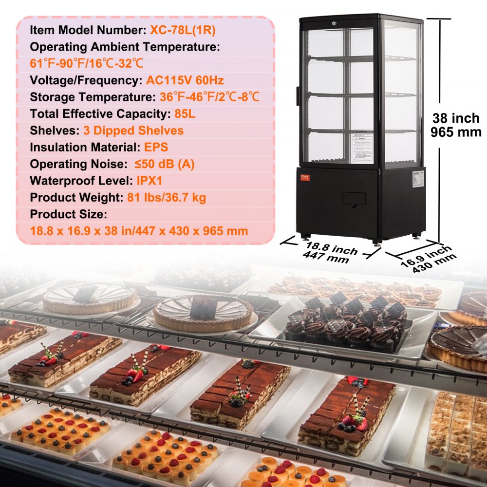 XC-78L(1R) - Countertop Pastry Display Case with Adjustable Shelves and LED Lighting