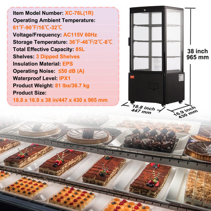 XC-78L(1R) - Countertop Pastry Display Case with Adjustable Shelves and LED Lighting
