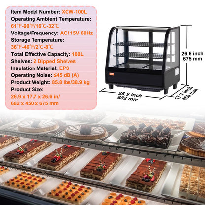 XCW-100L - Compact 2-Tier VEVOR Display Case with Turbo Cooling & LED Lights
