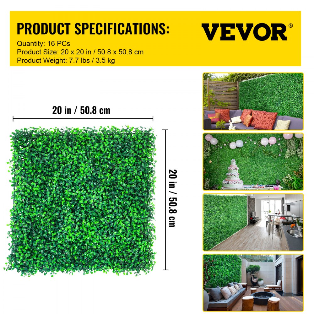 VV-MLCRZZWQ-20X20 16PC 400D - Weather-Proof 400-D Grid Artificial Boxwood Panels
