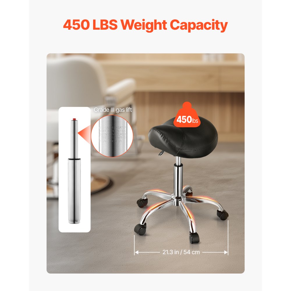 MST003-3B - Ergonomic Saddle Stool with Wheels, 450 lbs Capacity