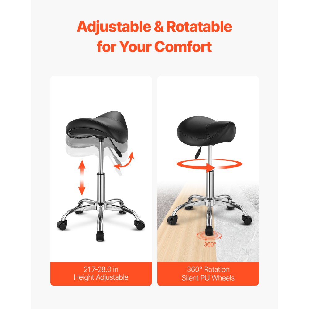 MST003-3B - Ergonomic Saddle Stool with Wheels, 450 lbs Capacity