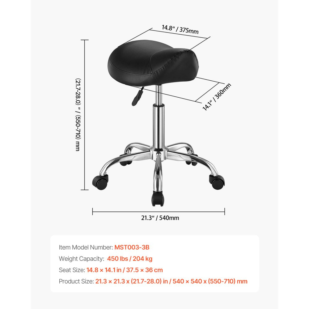 MST003-3B - Ergonomic Saddle Stool with Wheels, 450 lbs Capacity