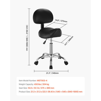 MST003-4 - Ergonomic Saddle Stool with Back, 450 lbs Capacity