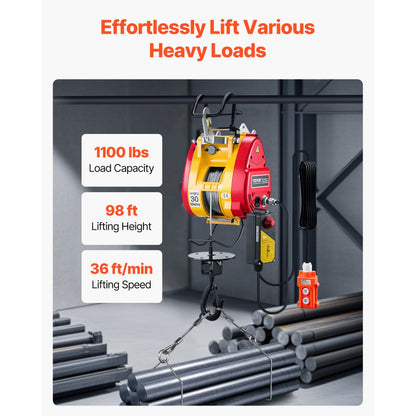 LES-500 - 1100LBS Electric Hoist, 98ft Lift, Wired/Wireless Control