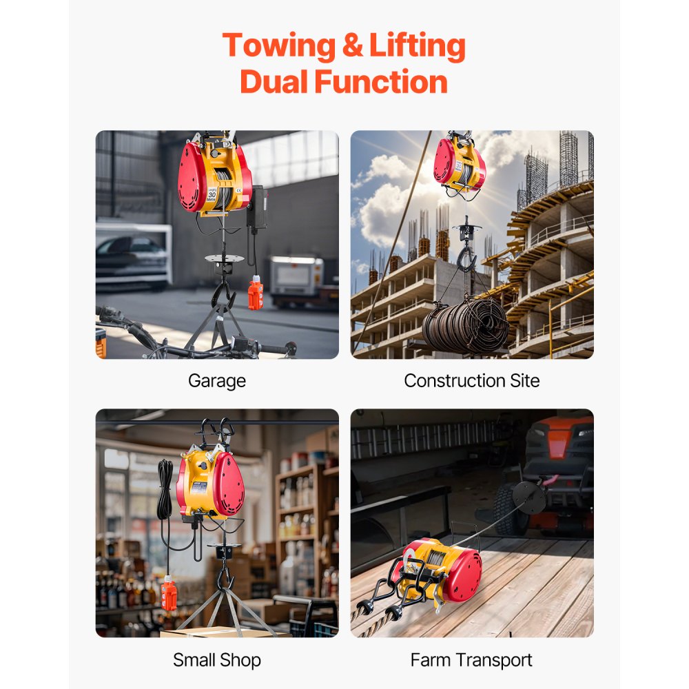 LES-500 - 1100LBS Electric Hoist, 98ft Lift, Wired/Wireless Control