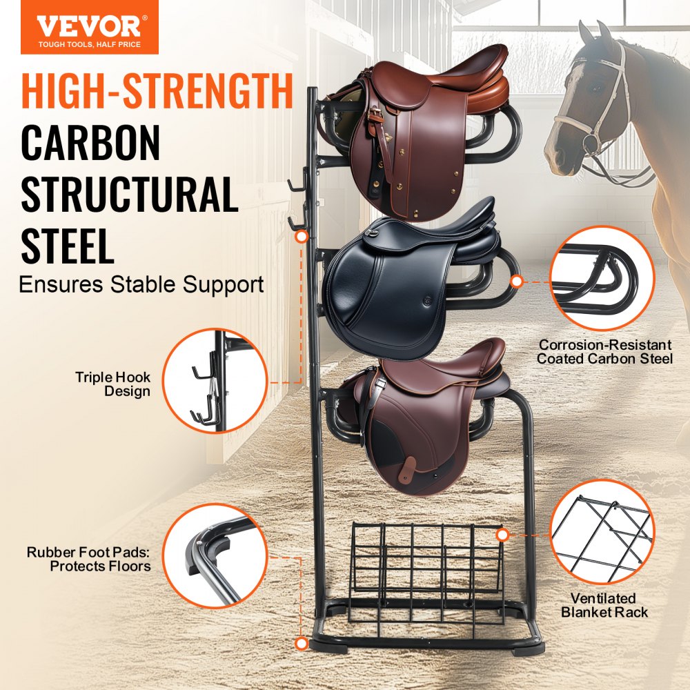 TI-058 - 4-Tier Steel Saddle Rack for English & Western Tack