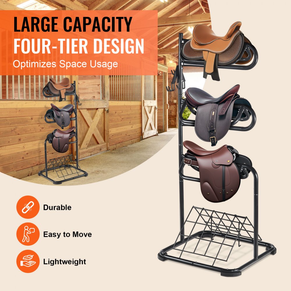 TI-058 - 4-Tier Steel Saddle Rack for English & Western Tack