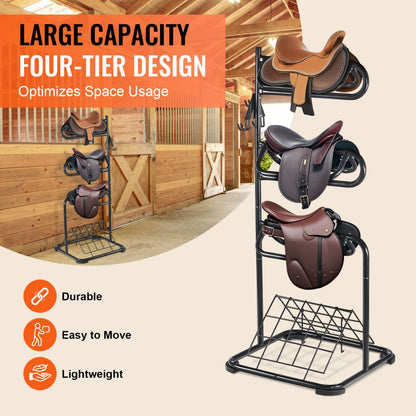 TI-058 - 4-Tier Steel Saddle Rack for English & Western Tack