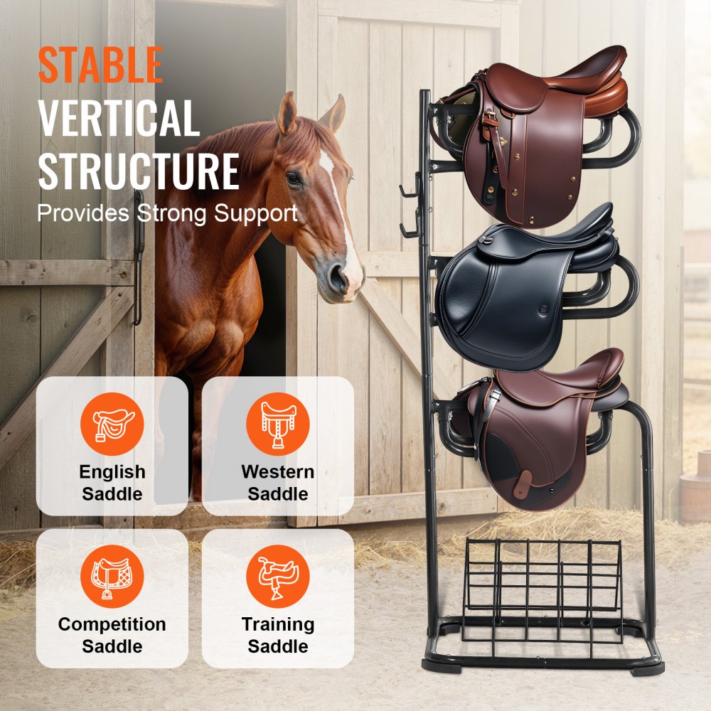 TI-058 - 4-Tier Steel Saddle Rack for English & Western Tack