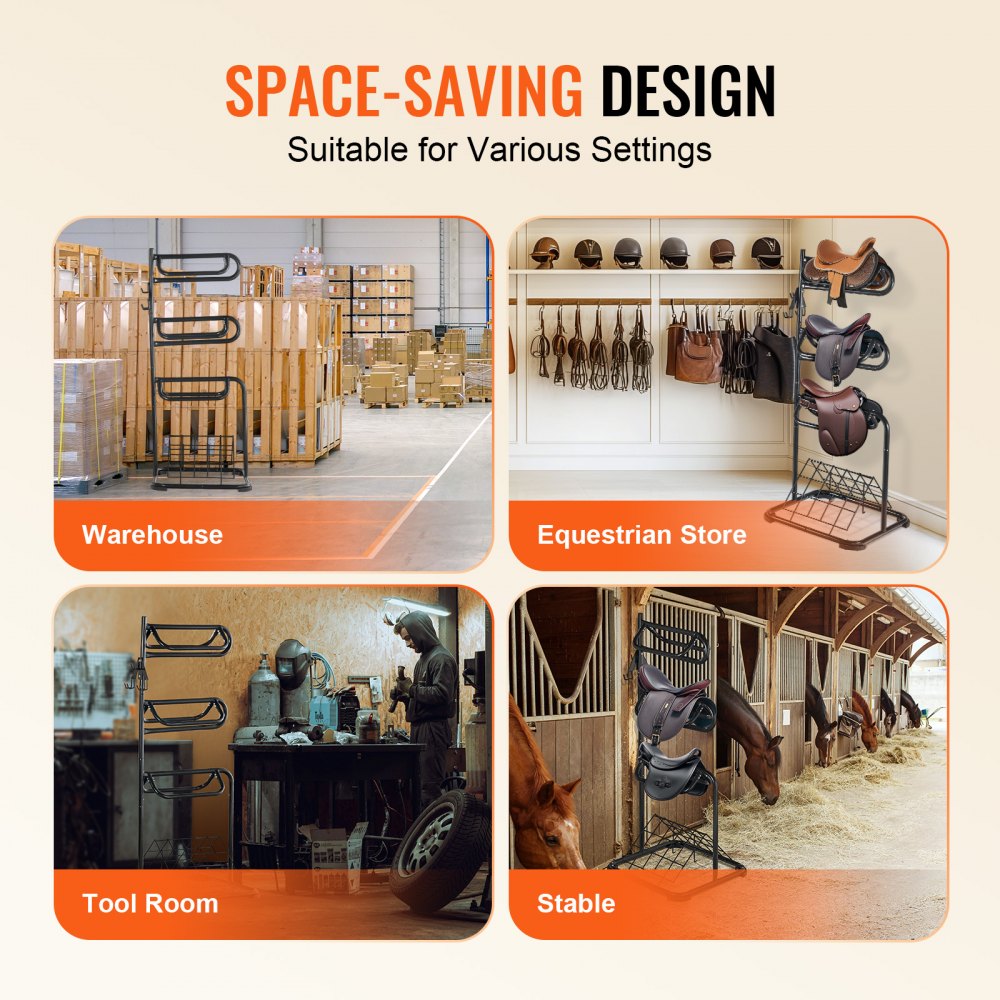 TI-058 - 4-Tier Steel Saddle Rack for English & Western Tack